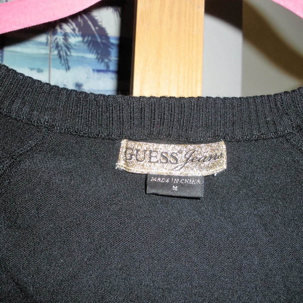 Vintage GUESS Black Front zip V neck cardigan SZ: M - Picture 3 of 6